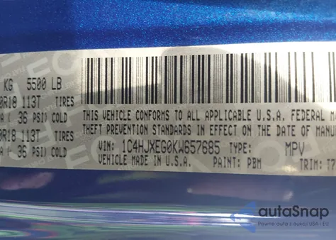 2019 Jeep Wrangler Unlimited Sahara 4X4 z USA, uszkodzony, nr VIN 1C4HJXEG0KW657685